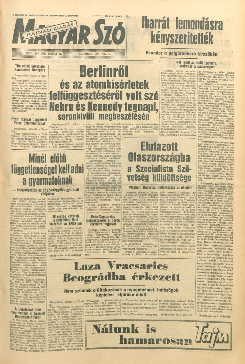 Magyar Szó, 18. évf. 1961. november 9. 276. sz. 1–14. oldal