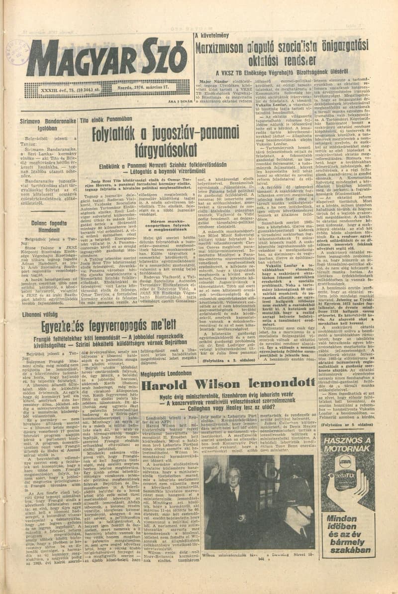 Magyar Szó, 33. évf. 1976. március 17. 75. sz. 1–20. oldal