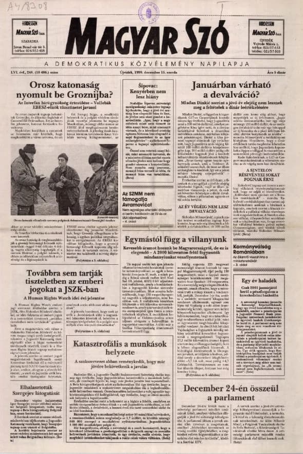 Magyar Szó, 56. évf. 1999. december 15. 248. sz. 1–16. oldal