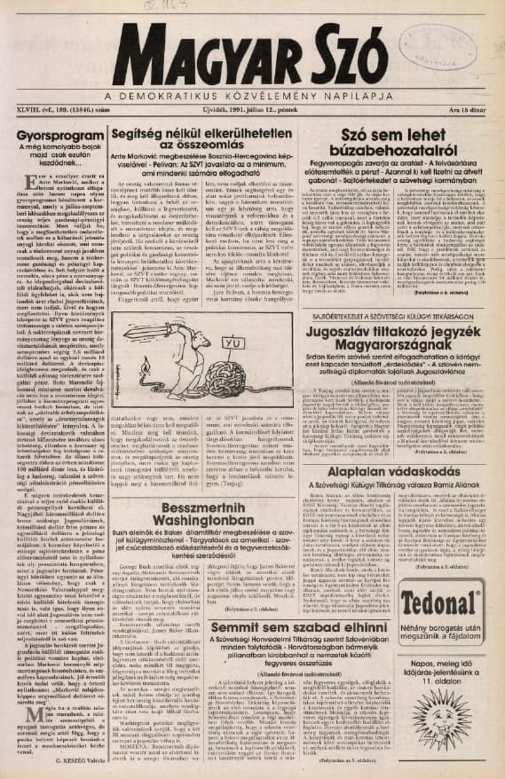 Magyar Szó, 48. évf. 1991. július 12. 189. sz. 1–20. oldal