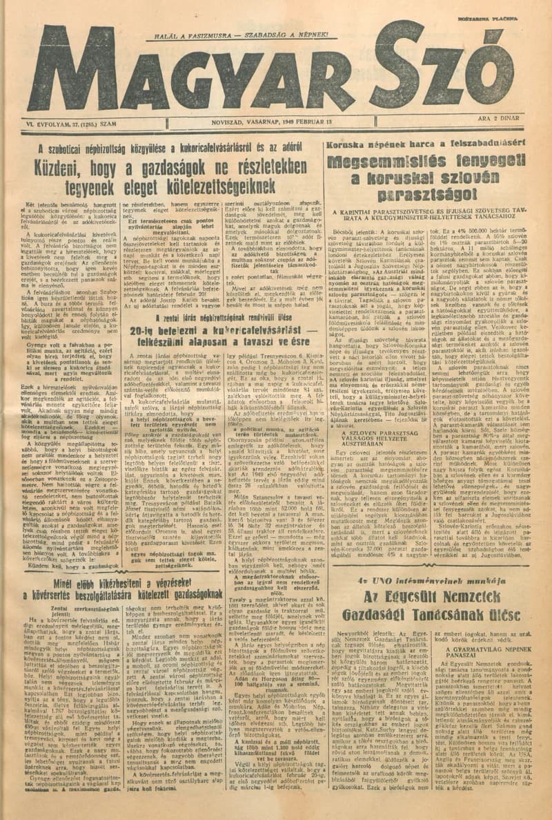 Magyar Szó, 6. évf. 1949. február 13. 37. sz. 1–4. oldal