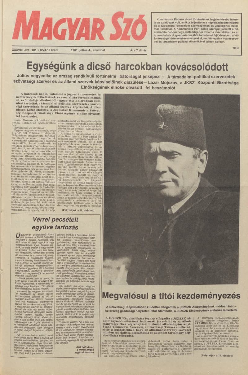 Magyar Szó, 38. évf. 1981. július 4. 181. sz.