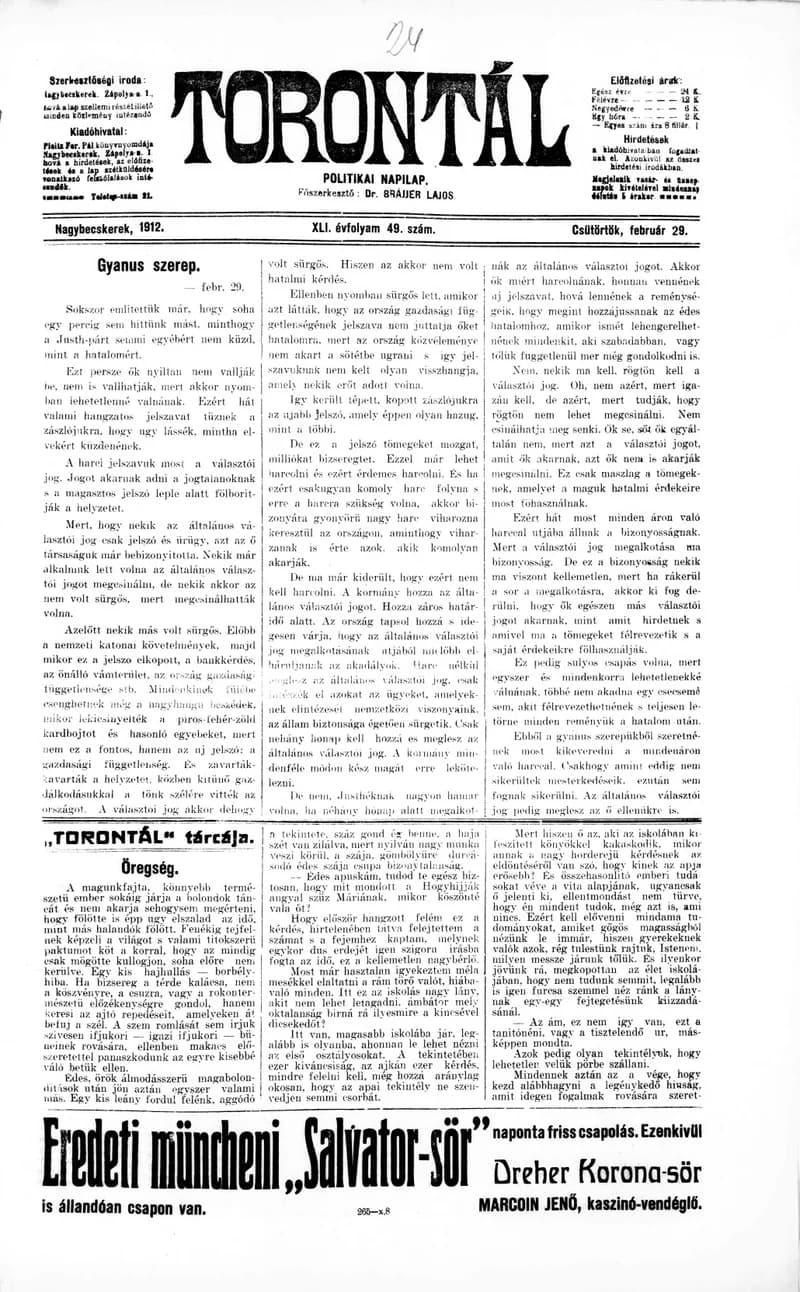 Torontál, 41. évf. 1912. február 29. 49. sz.