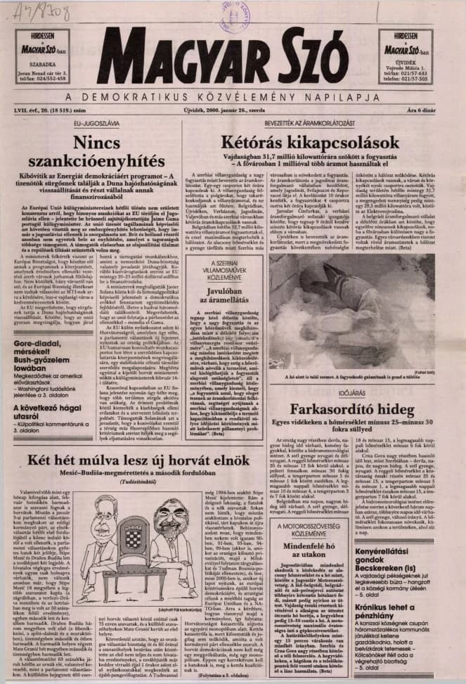 Magyar Szó, 57. évf. 2000. január 26. 20. sz. 1–16. oldal