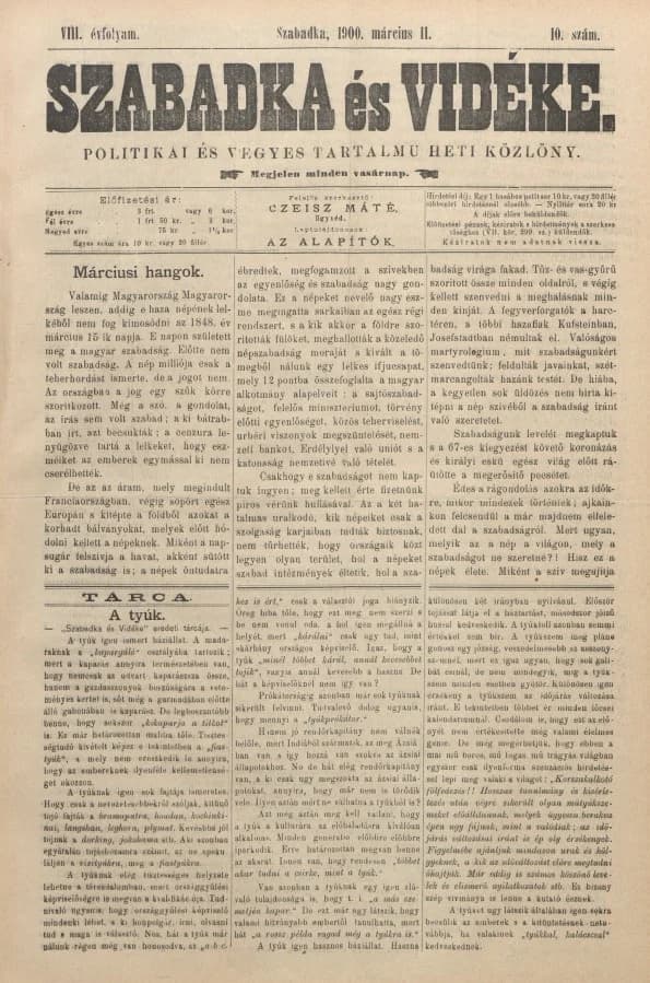 Szabadka és vidéke II, 8. évf. 1900. március 11. 10. sz.