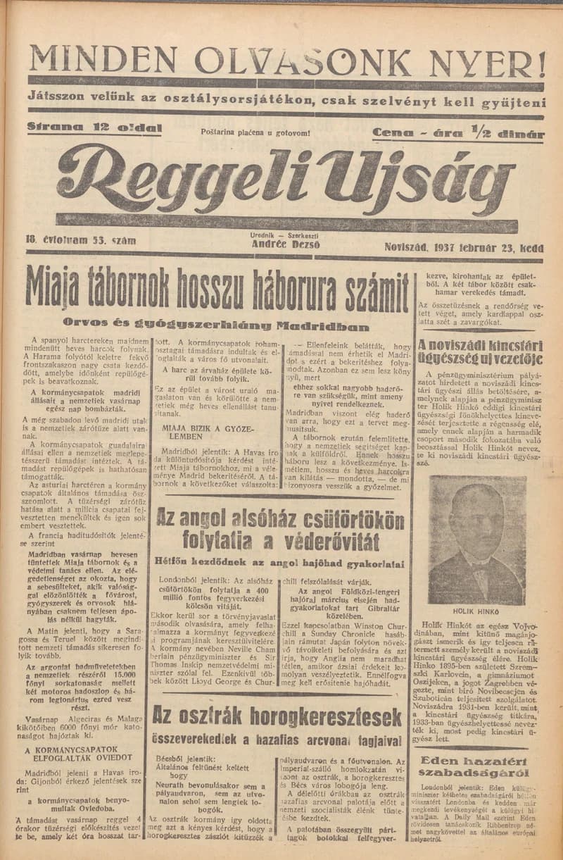 Reggeli Újság, 18. évf. 1937. február 23. 53. sz.