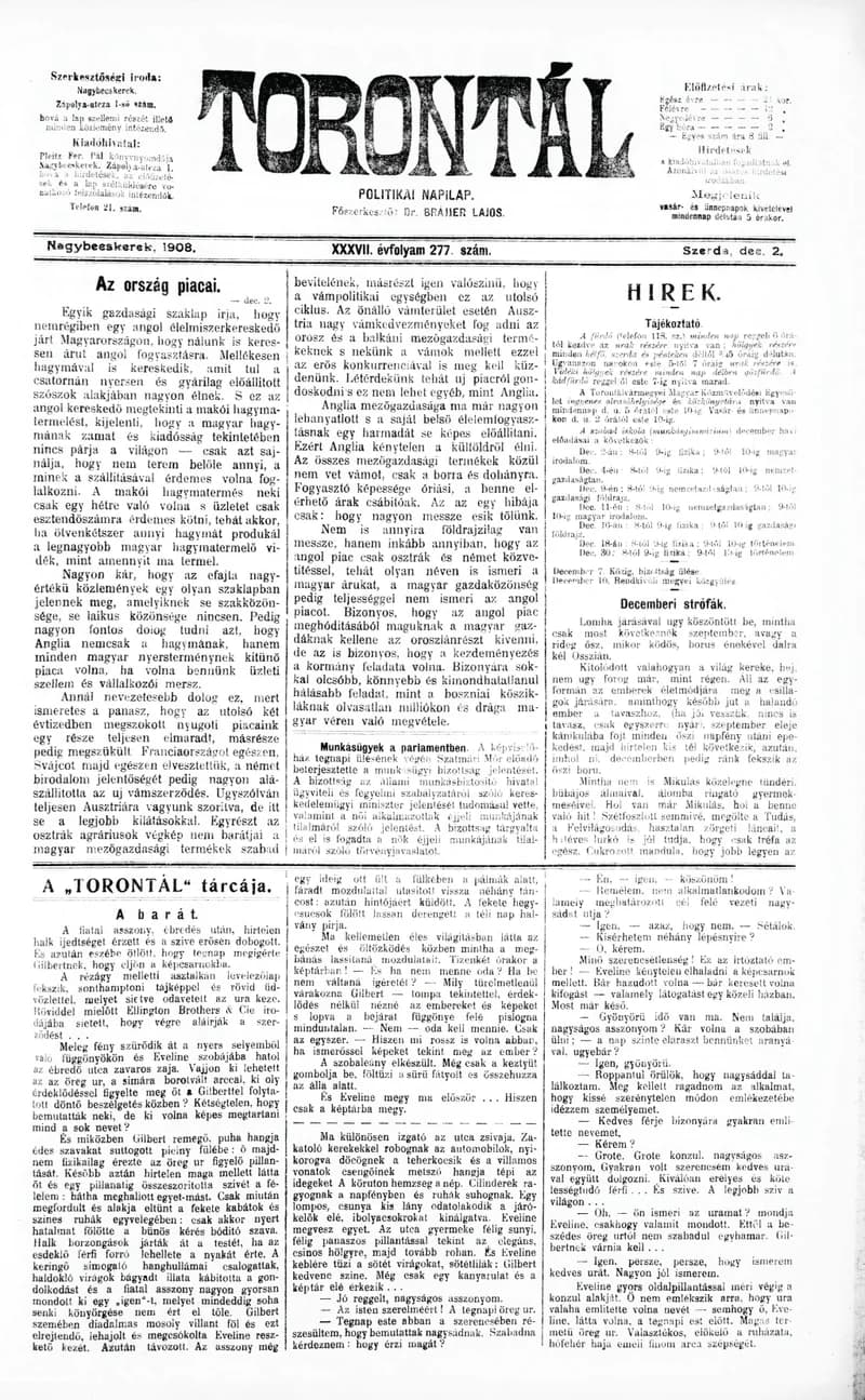 Torontál, 37. évf. 1908. december 2. 277. sz.