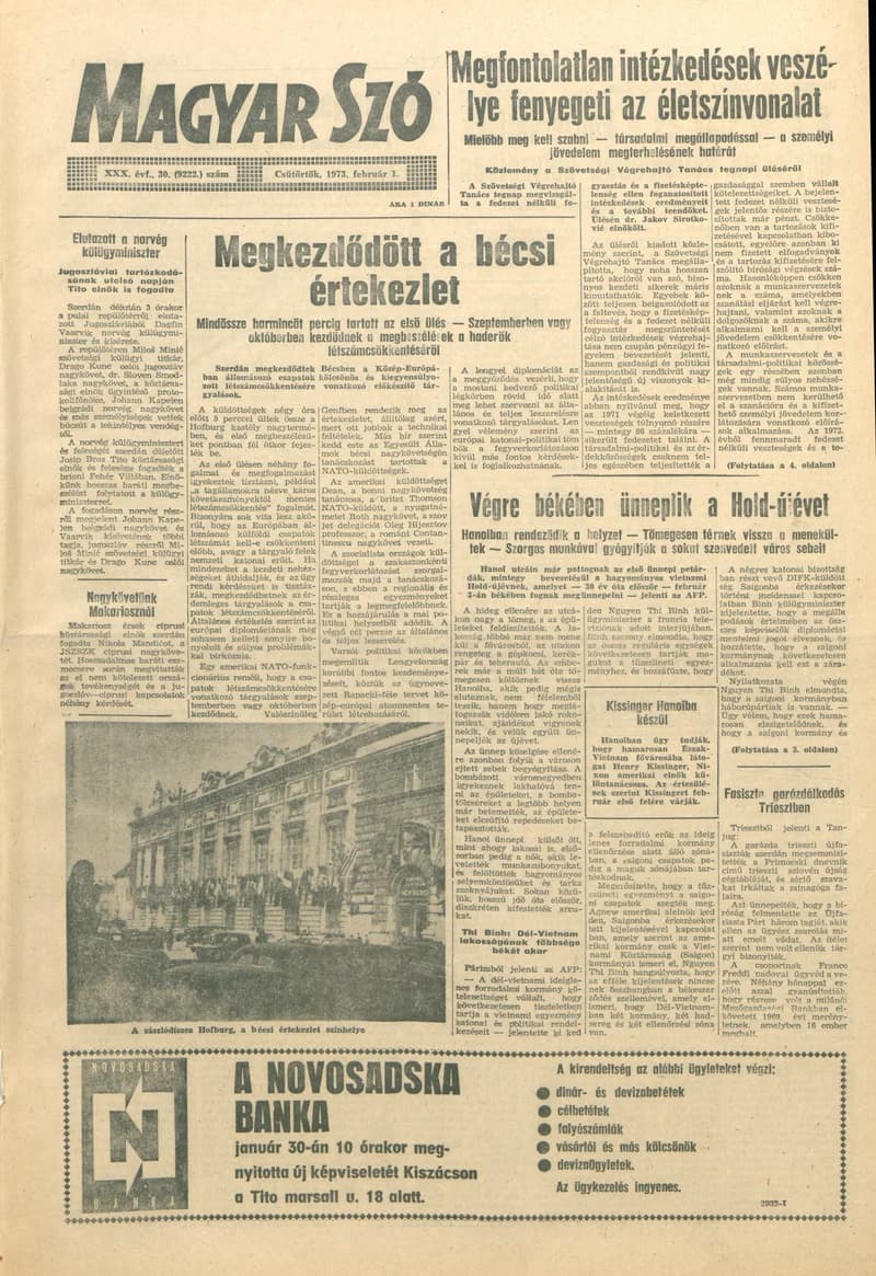 Magyar Szó, 30. évf. 1973. február 1. 30. sz. 1–16. oldal