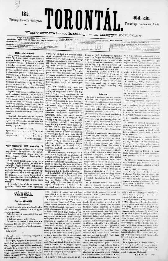 Torontál, 18. évf. 1889. december 15. 50. sz.