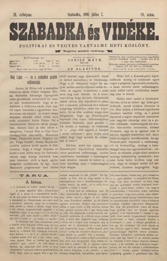 Szabadka és vidéke II, 9. évf. 1901. július 7. 28. sz.