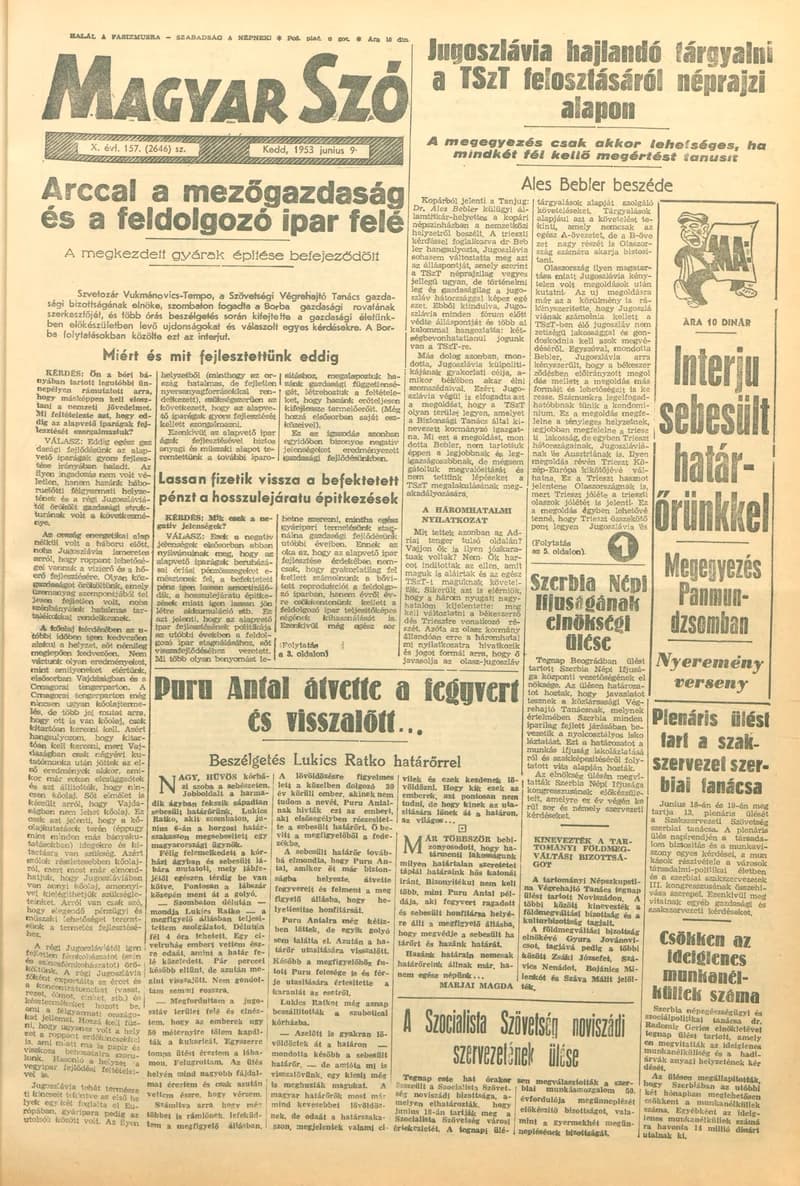Magyar Szó, 10. évf. 1953. június 9. 157. sz. 1–10. oldal