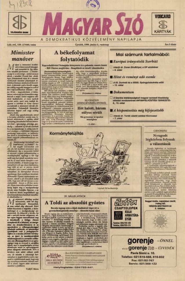 Magyar Szó, 53. évf. 1996. június 2. 129. sz. 1–24. oldal