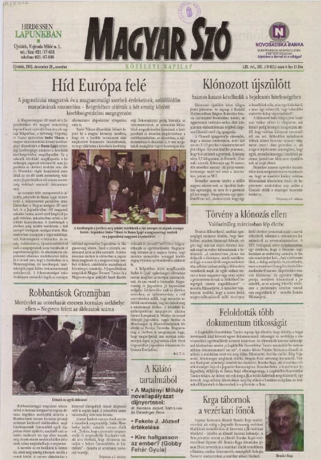 Magyar Szó, 59. évf. 2002. december 28. 307. sz. 1–16. oldal