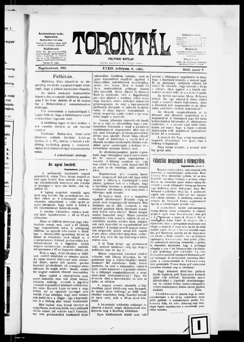 Torontál, 34. évf. 1905. január 9. 6. sz.