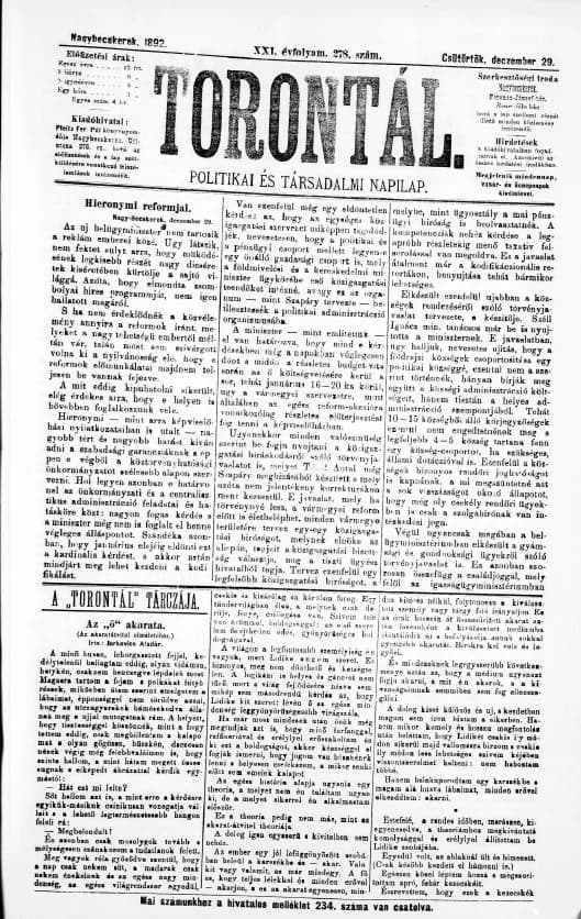 Torontál, 21. évf. 1892. december 29. 278. sz.