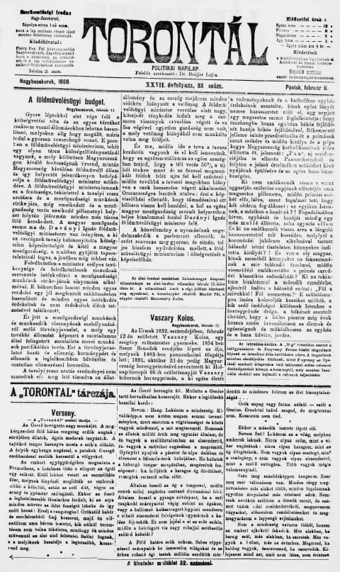Torontál, 27. évf. 1898. február 11. 33. sz.