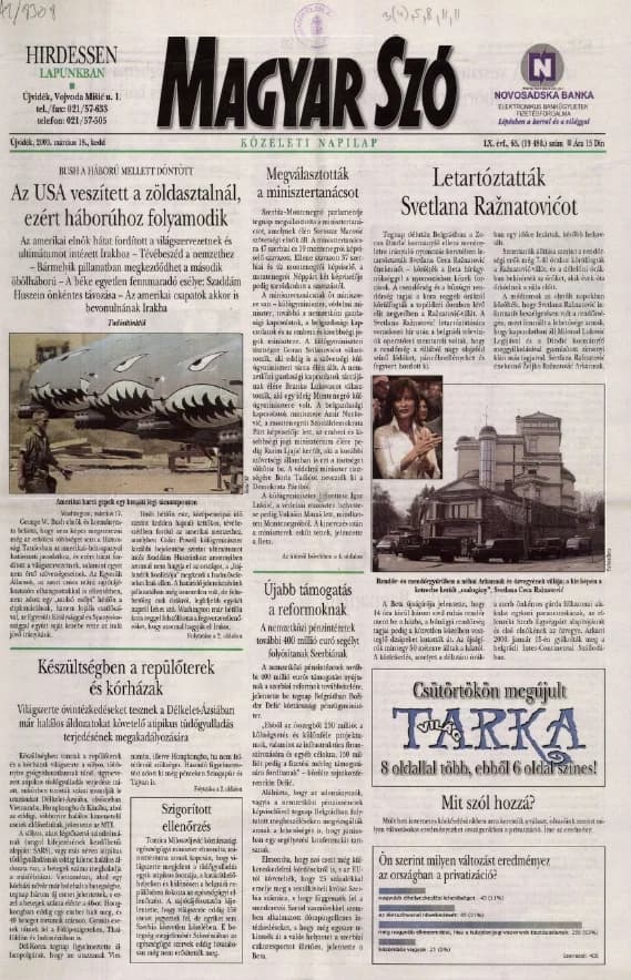 Magyar Szó, 60. évf. 2003. március 18. 65. sz. 1–16. oldal