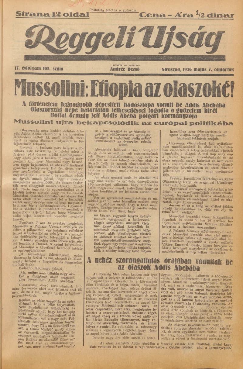 Reggeli Újság, 17. évf. 1936. május 7. 107. sz.