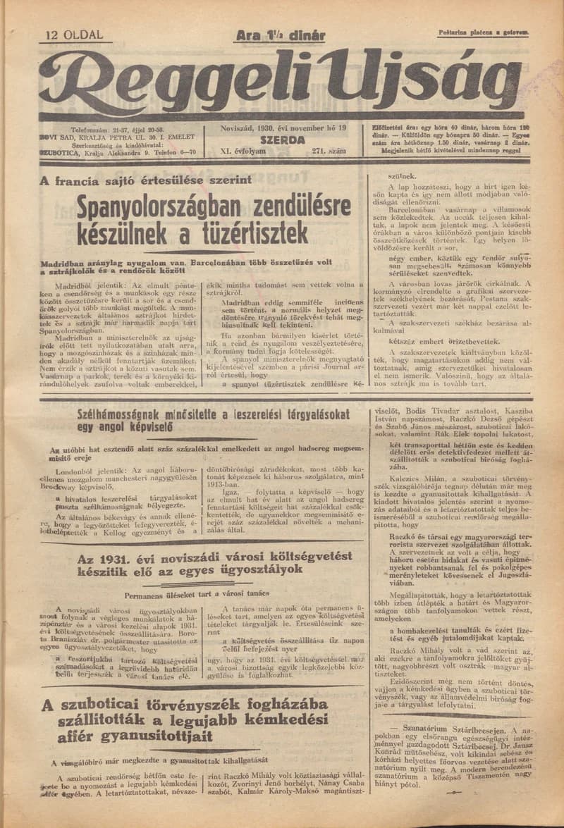 Reggeli Újság, 11. évf. 1930. november 19. 271. sz.