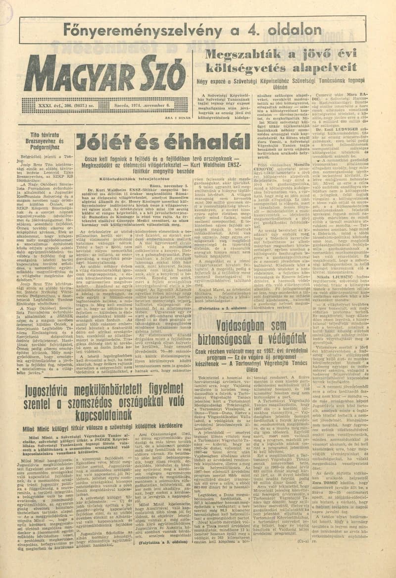 Magyar Szó, 31. évf. 1974. november 6. 306. sz. 1–20. oldal