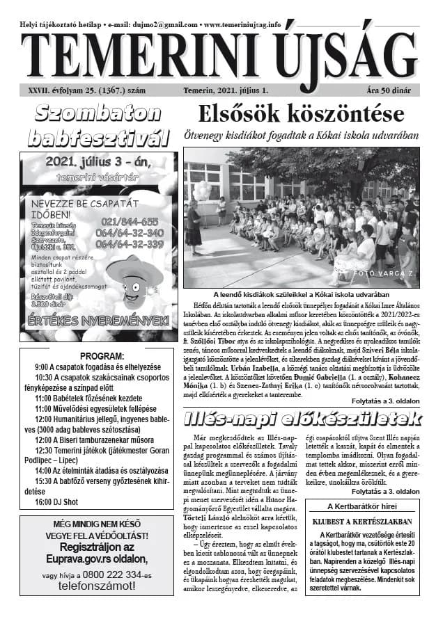 Temerini Újság, 27. évf. 2021. július 1. 25. sz.