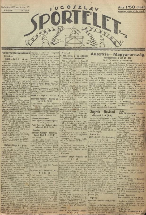 Jugoszláv sportélet, 1. évf. 1922. szeptember 25. 9. sz.