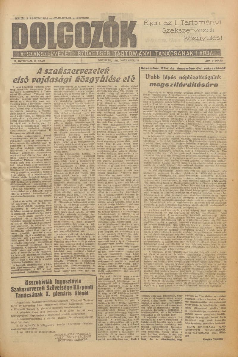 Dolgozók, 3. évf. 1949. november 18. 46. sz.