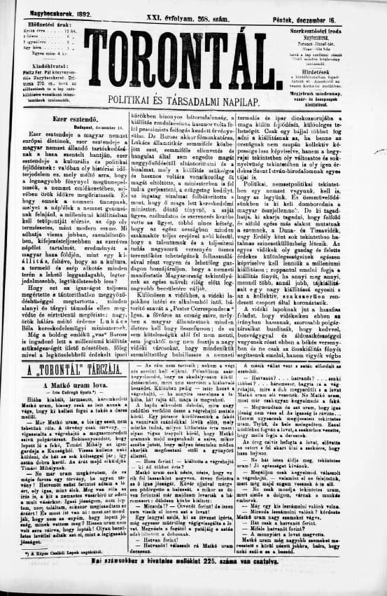 Torontál, 21. évf. 1892. december 16. 268. sz.