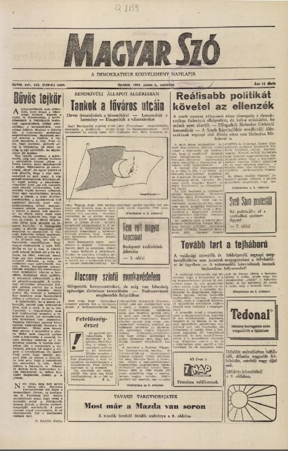 Magyar Szó, 48. évf. 1991. június 6. 153. sz. 1–16. oldal
