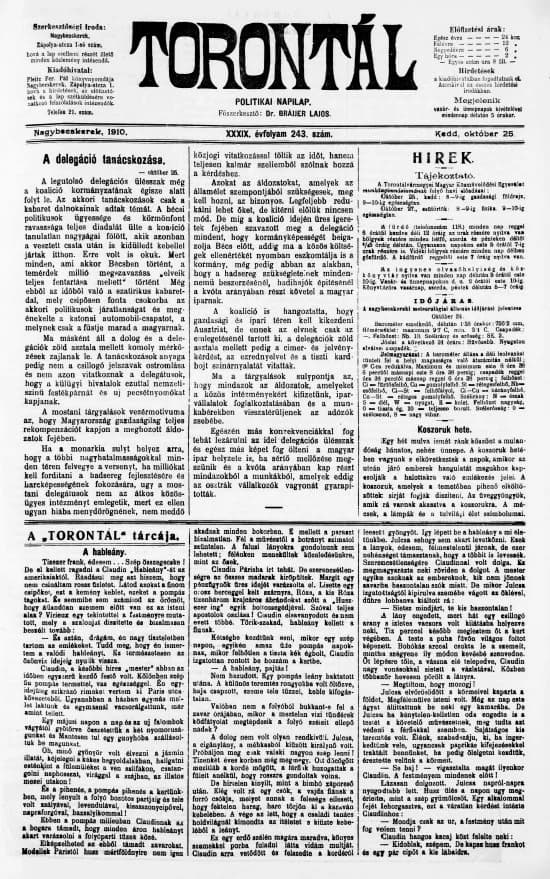 Torontál, 39. évf. 1910. október 25. 243. sz.