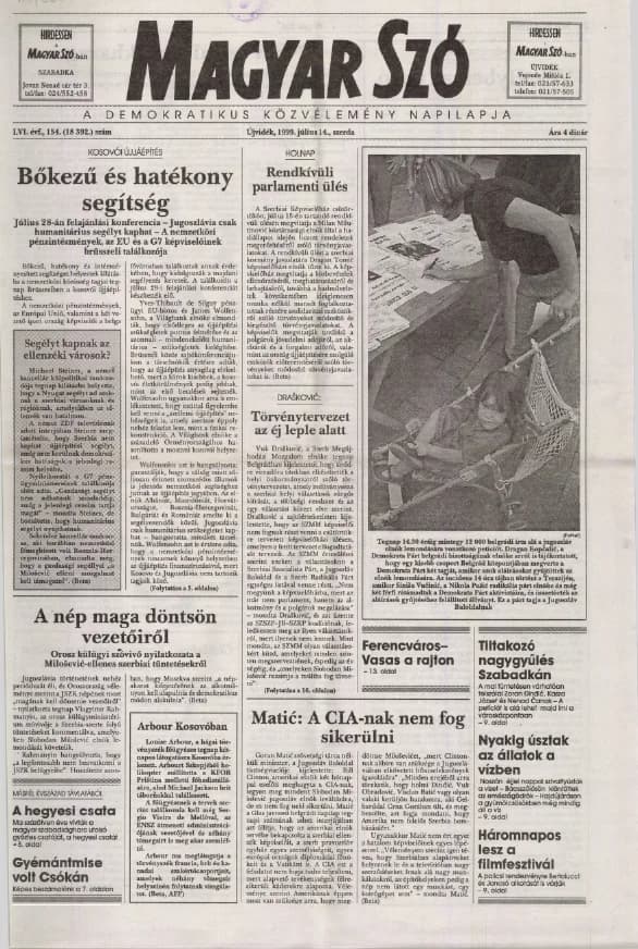 Magyar Szó, 56. évf. 1999. július 14. 154. sz. 1–16. oldal
