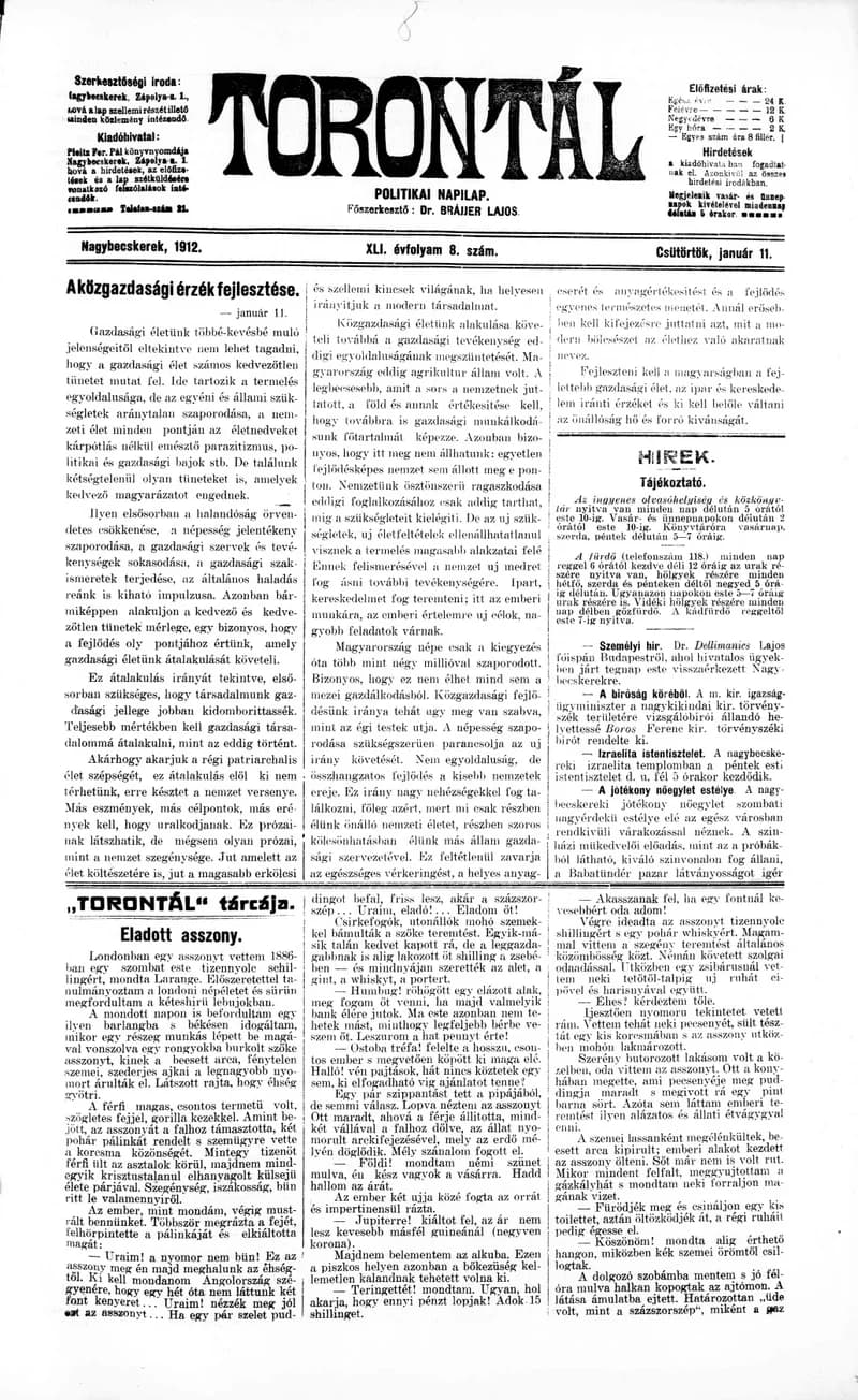Torontál, 41. évf. 1912. január 11. 8. sz.
