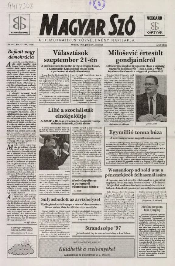 Magyar Szó, 54. évf. 1997. július 26. 174. sz. 1–16. oldal