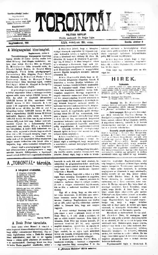 Torontál, 30. évf. 1901. október 9. 231. sz.