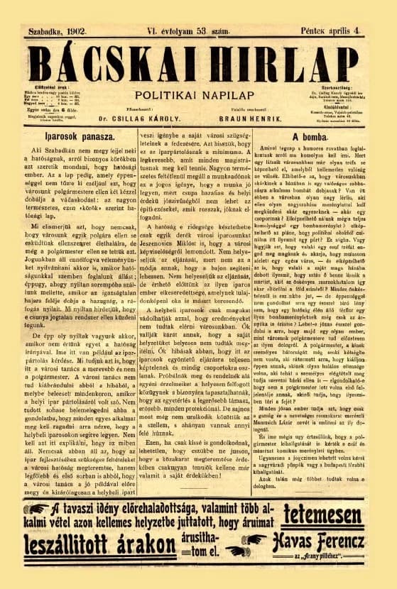 Bácskai Hirlap, 6. évf. 1902. április 4. 53. sz.