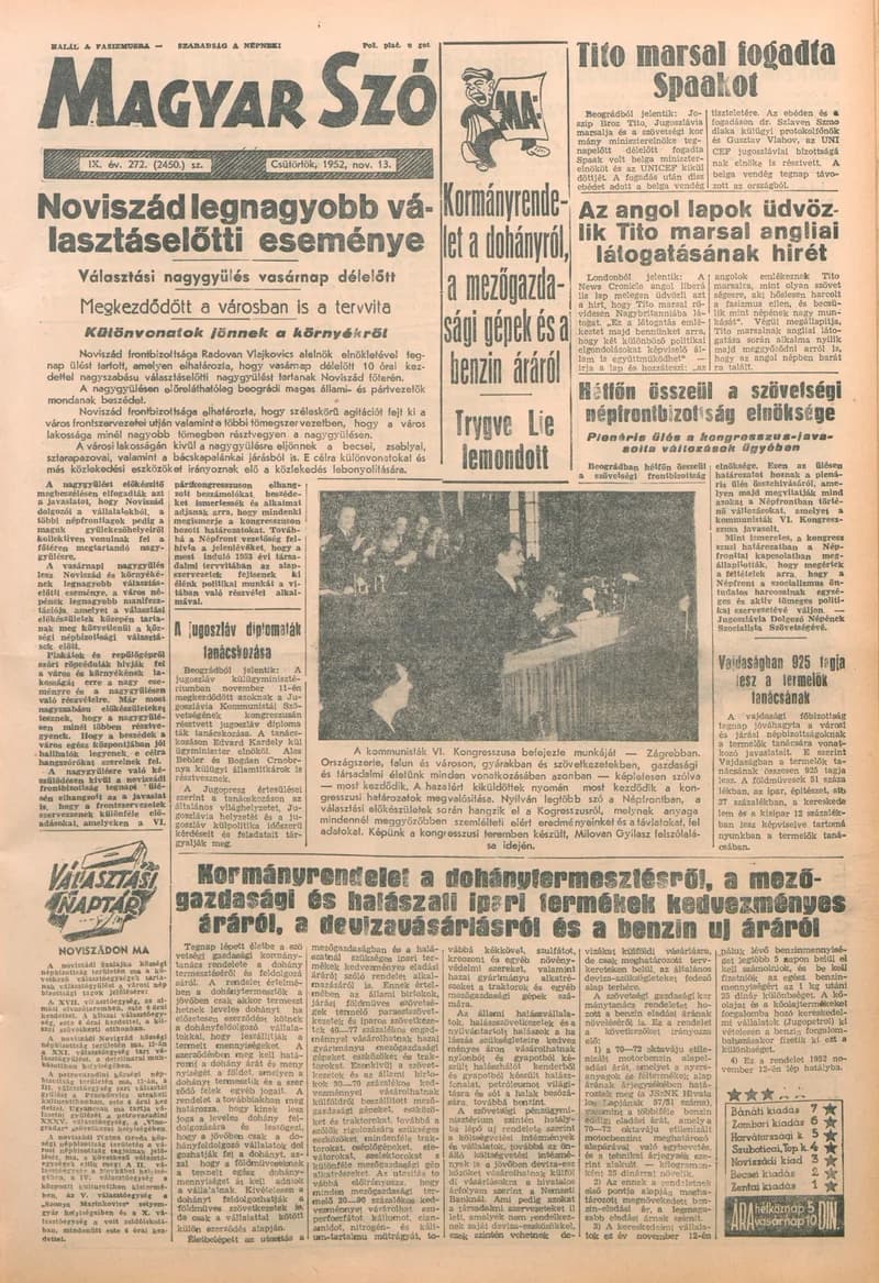Magyar Szó, 9. évf. 1952. november 13. 274. sz. 1–8. oldal
