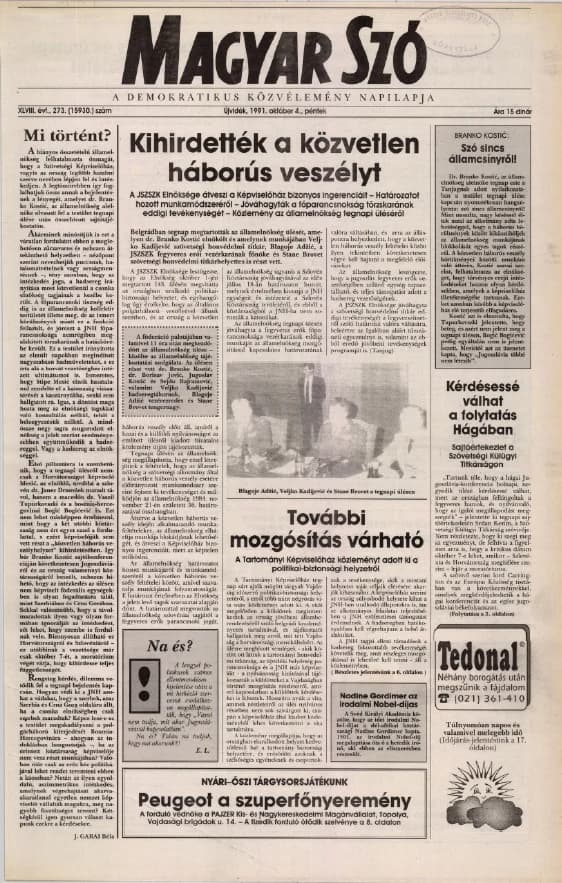 Magyar Szó, 48. évf. 1991. október 4. 273. sz. 1–20. oldal