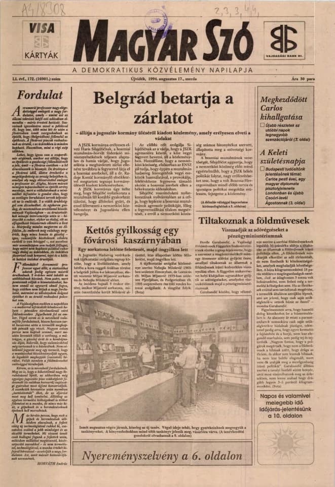 Magyar Szó, 51. évf. 1994. augusztus 17. 172. sz. 1–16. oldal