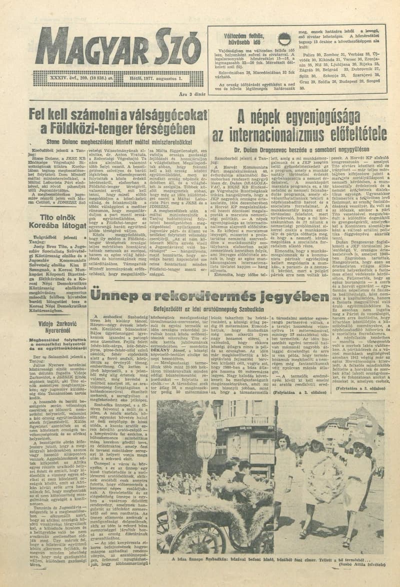 Magyar Szó, 34. évf. 1977. augusztus 1. 209. sz.