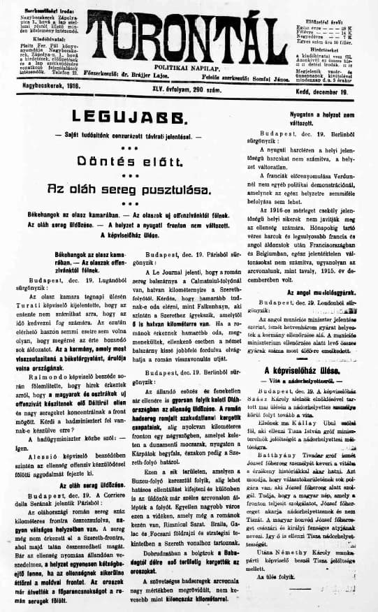 Torontál, 45. évf. 1916. december 19. 290. sz.