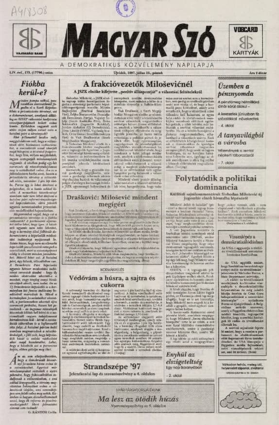 Magyar Szó, 54. évf. 1997. július 25. 173. sz. 1–16. oldal