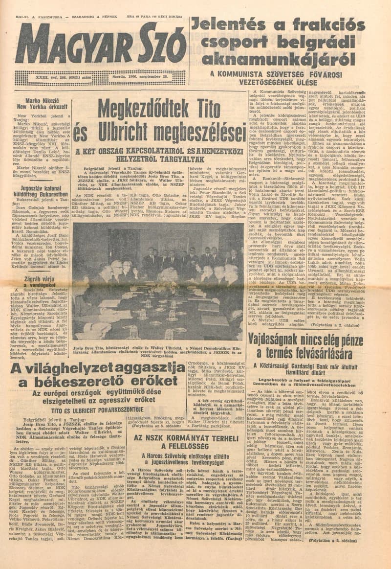 Magyar Szó, 23. évf. 1966. szeptember 28. 266. sz.