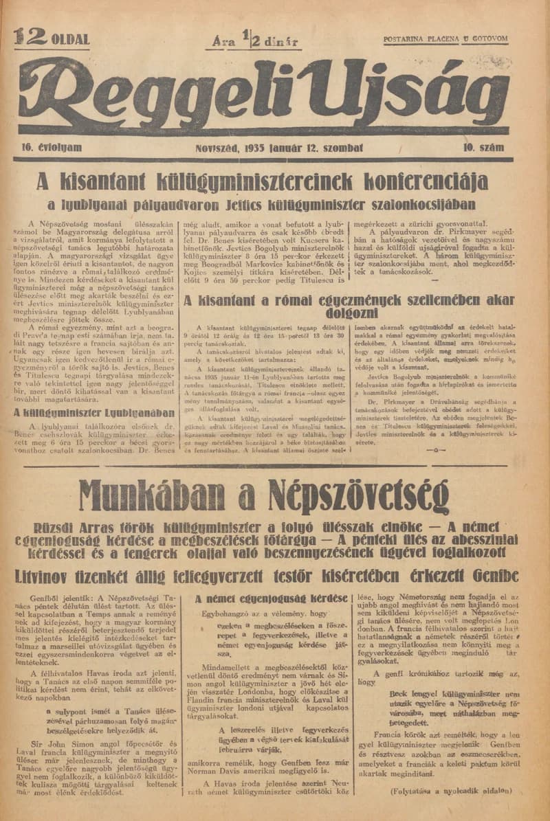 Reggeli Újság, 16. évf. 1935. január 12. 10. sz.