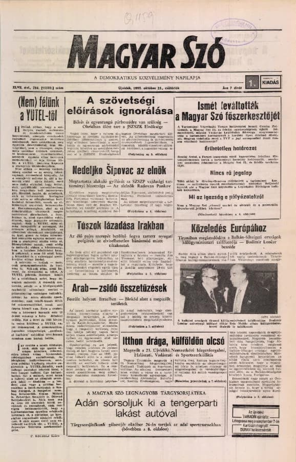 Magyar Szó, 47. évf. 1990. október 25. 294. sz. 1–16. oldal
