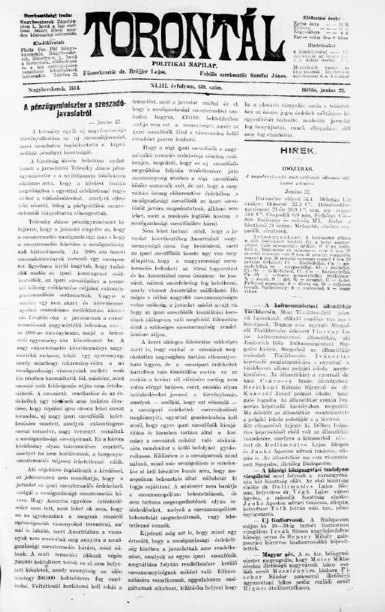 Torontál, 43. évf. 1914. június 22. 139. sz.