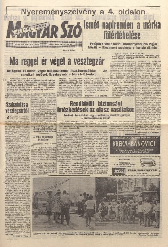 Magyar Szó, 26. évf. 1969. augusztus 11. 220. sz. 1–12. oldal