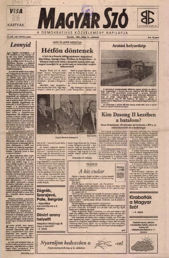 Magyar Szó, 51. évf. 1994. július 14. 143. sz. 1–16. oldal