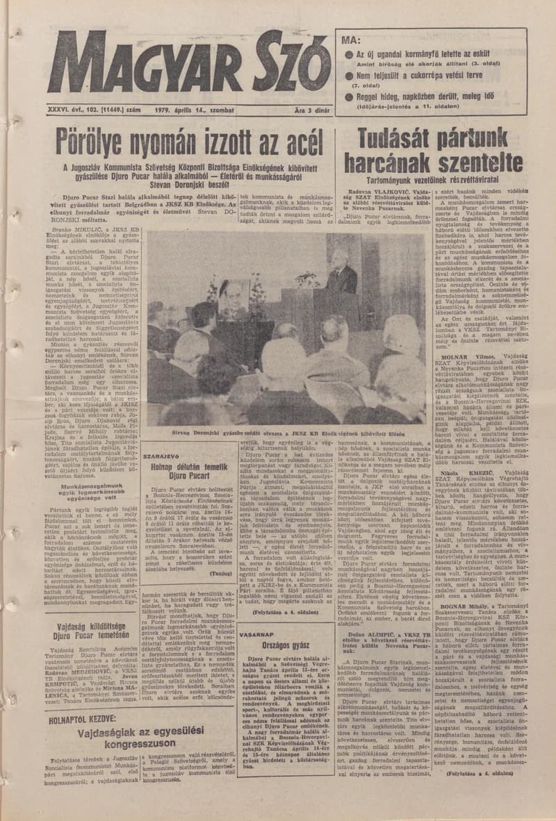 Magyar Szó, 36. évf. 1979. április 14. 102. sz. 1–20. oldal