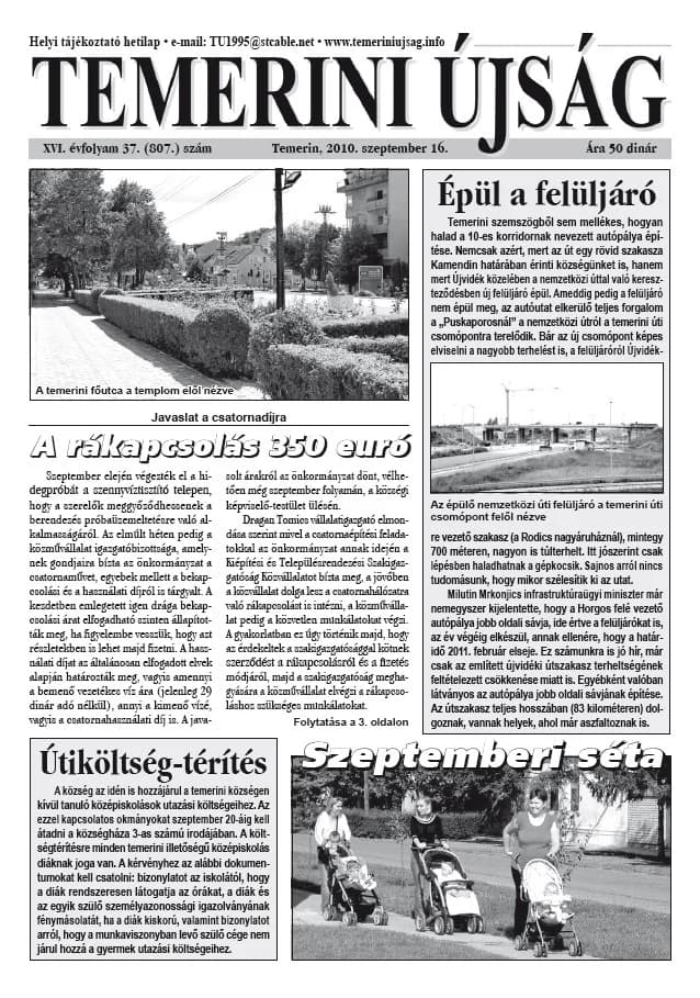 Temerini Újság, 16. évf. 2010. szeptember 16. 37. sz.
