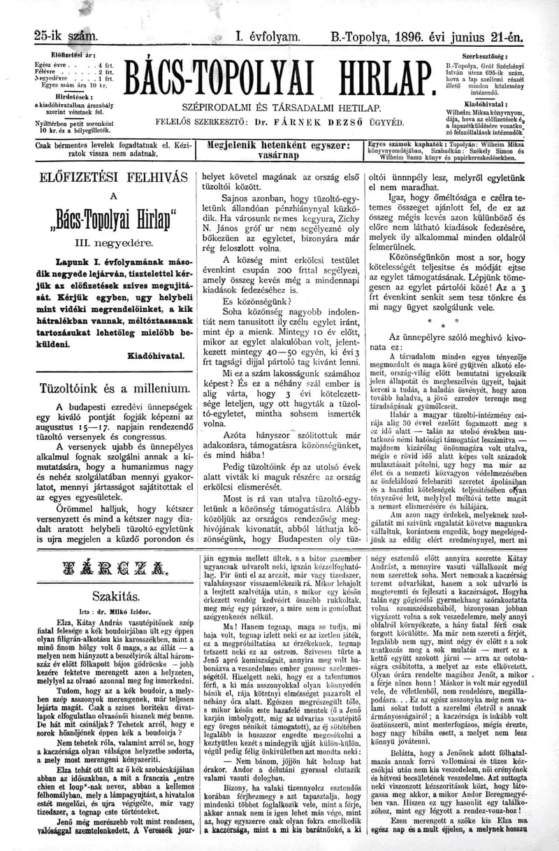 Bács-Topolyai Hirlap, 1. évf. 1896. június 21. 25. sz.